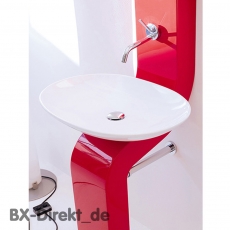 Waschtischsäule LaFontana in Rot Stand-Waschbecken mit Waschschale und Spiegelschrank